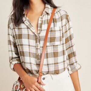 Anthropologie Isadora Plaid Button Back Tunic M